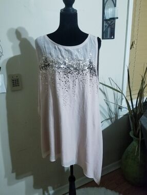 Lane Bryant 18/20 Pale Pink Sleeveless Top with Silver Sequin Detail